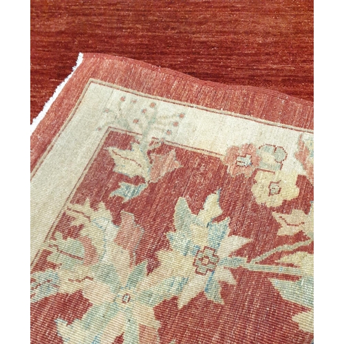 78 - Terracotta Ground Handwoven Afghan Ziegler Rug with Bespoke Floral Pattern, L:290 x W:205