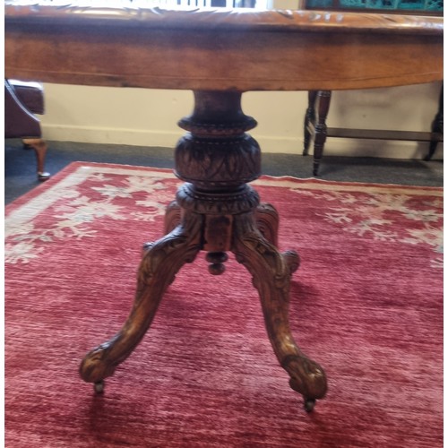 79 - Antique Victorian Burr Walnut Oval Centre Table , H: 71cm x L: 132cm x W: 94cm