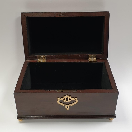 95 - Mahogany Jewellery Box with brass legs and handle, H:15 x W:25 x D:14cm