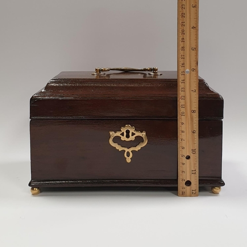 95 - Mahogany Jewellery Box with brass legs and handle, H:15 x W:25 x D:14cm