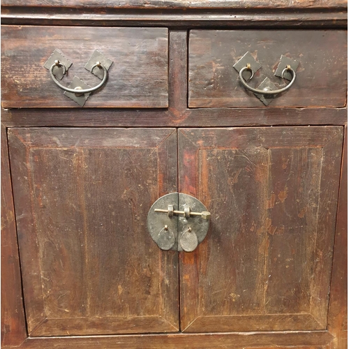 100 - 19th Century Chinese Elm Sideboard with Bronze Mounts, H:80 x W:190 x D:56cm