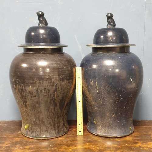 102 - Pair of Large 20th Century Chinese Ginger Jars with Dark Blue Glaze, Height 55cm