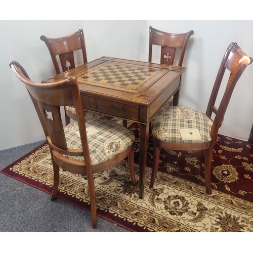 120 - Double Sided Games Table complete with 4x Matching Chairs, 75.5cm x 76cm