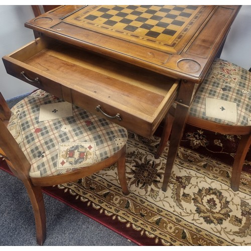 120 - Double Sided Games Table complete with 4x Matching Chairs, 75.5cm x 76cm