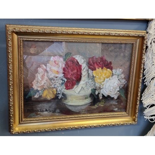 53 - Framed Floral Still Life Oil On Board, Kathryn Lee Mether, H: 32.5cm x W: 42cm