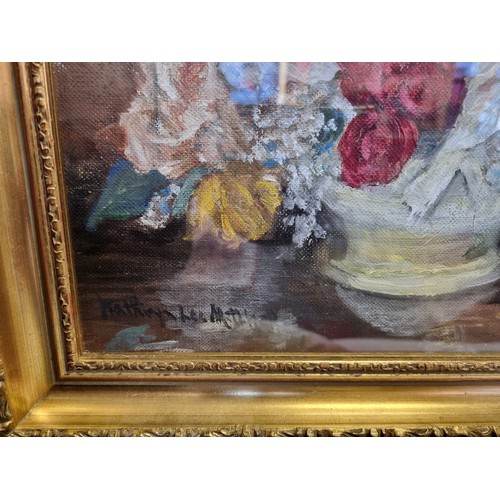 53 - Framed Floral Still Life Oil On Board, Kathryn Lee Mether, H: 32.5cm x W: 42cm