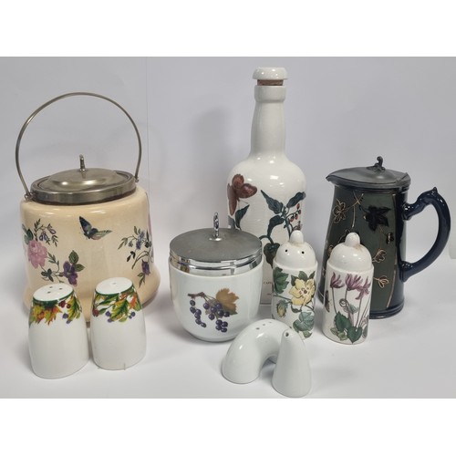 142 - Assorted Odd Lot including Egg Coddler, Portmeirion Bottle (H: 26cm), Biscuit Barrell Etc.