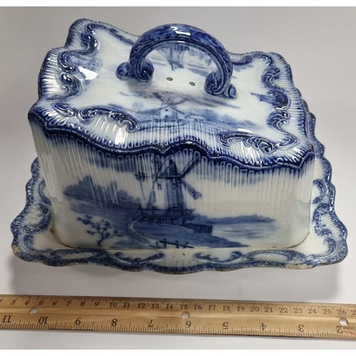 29 - Large Carlton Ware Blue and White Cheese Dish - H: 15.5cm x W: 25cm x D: 21cm