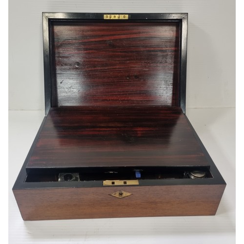 51 - Inlaid Writing Box, W: 38cm x D: 27cm x H: 14cm closed