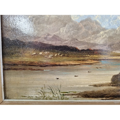 66 - Gilt Framed Oil on Board - River Scene, H: 44cm x W: 75cm