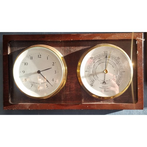 87 - Framed Comitti of London Clock and Barometer, H: 18cm x 53cm