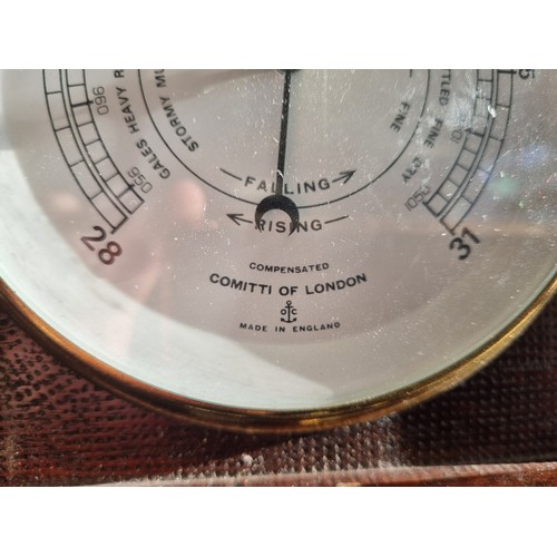 87 - Framed Comitti of London Clock and Barometer, H: 18cm x 53cm