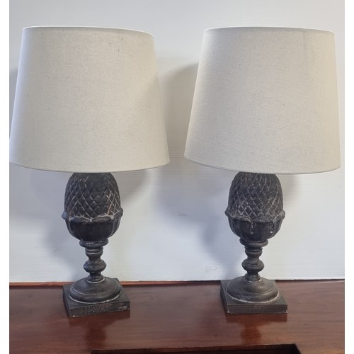 60 - Pair of Pine Apple Table Lamps and Shades, H: 72cm