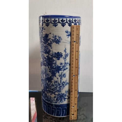 13 - Lot of 2x Pieces of Blue and White Ware including Small Umbrella/Stick Stand H: 34cm x 14cm Diameter... 