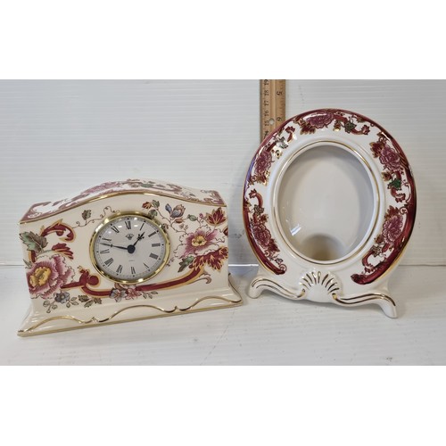 47 - Lot of 2x Pieces of Mason Ironstone Mandalay Red  - Clock H: 11.5cm x W: 17cm  and Photo Frame, H: 1... 