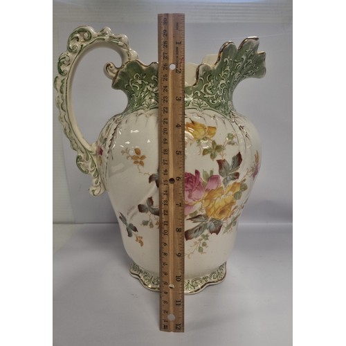 106 - Pair of Large Floral Jugs, H: 31cm x W: 28cm