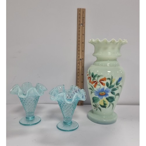 113 - Lot of 3x Vases, including 1x Pair of Glass, Tallest 21cm