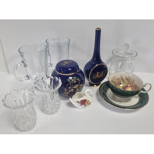 108 - Assorted Odd Lot of Glass, Carlton Ware Aynsley Cup and Saucer and Cottage Rose small swan ornament