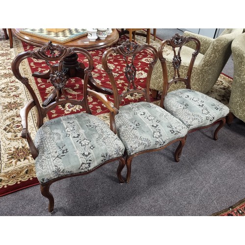 124 - Mahogany Low Carver Chair with two matching nursery chairs