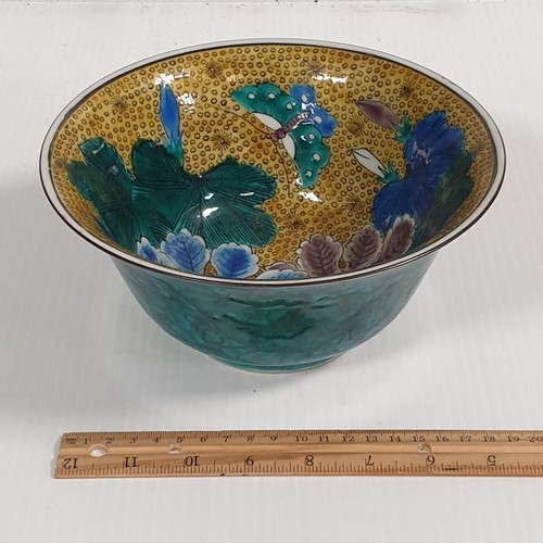 135 - Japanese Kutani Ware Bowl with Green, Yellow and Blue Glaze