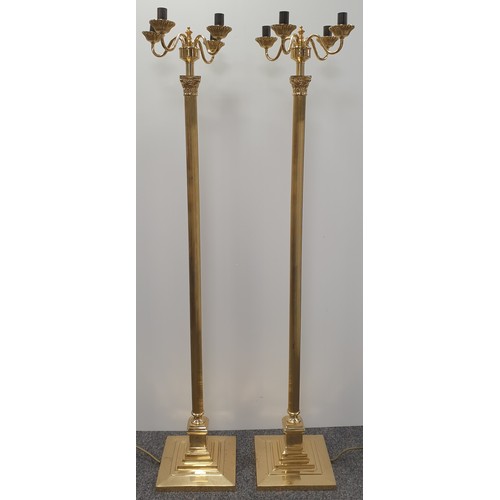 842 - Pair of 4 Branch Brass Standard Lamps, H: 147cm