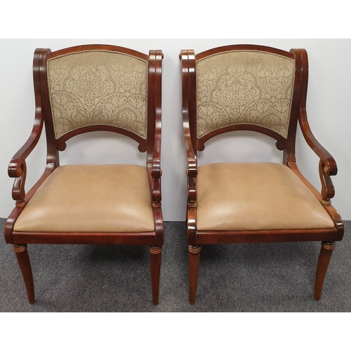 846 - Pair of Mahogany Carver Chairs with Leather and Fabric Seats