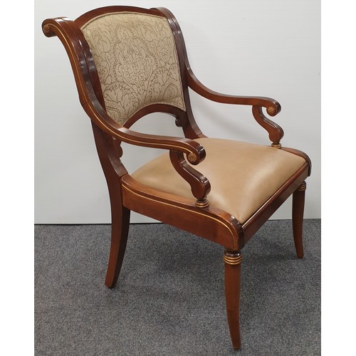 846 - Pair of Mahogany Carver Chairs with Leather and Fabric Seats