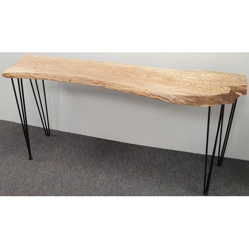 850 - Timber Console Hall Table on Metal Legs, H: 75cm x W: 144cm x D: 40cm