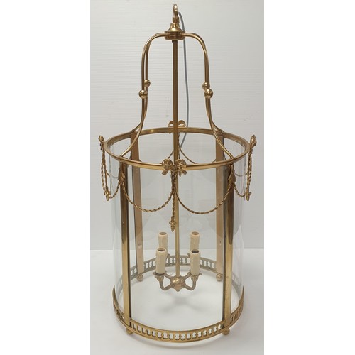 857 - Large Brass 4 Branch Ceiling Lantern, H: 82cm x Diameter 41cm