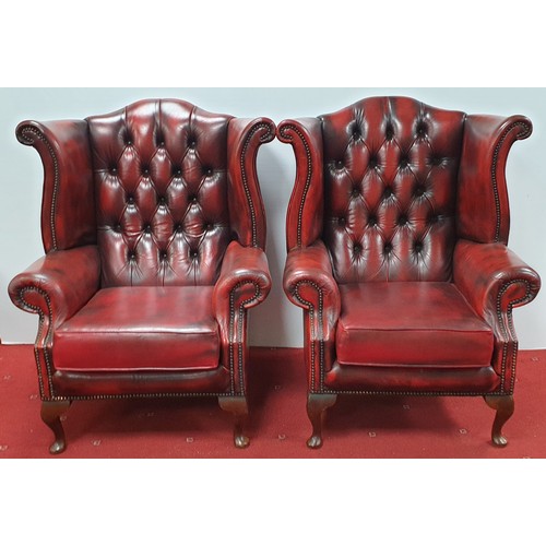 861 - Pair of Oxblood Chesterfield Leather Armchairs