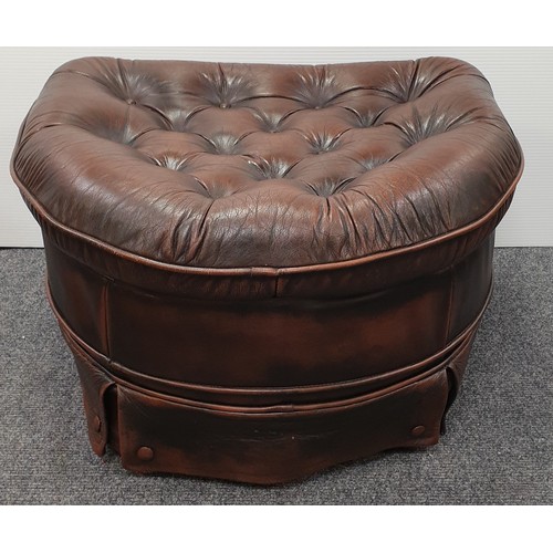 869 - Leather Bow Front Button Top Footstool, H:40cm  x W: 65cm x D: 55cm