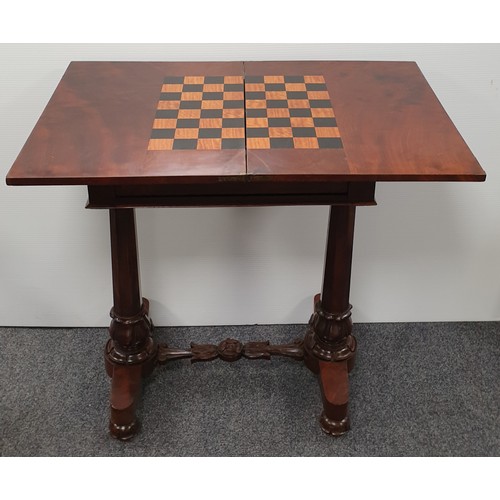 873 - Regency Mahogany Fold Over Games Table, H: 77cm x W: 62cm (closed) x D: 41cm - Open 82cm