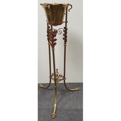 874 - Brass and Cooper Art Nouveau Style Planter on Stand, H: 91cm