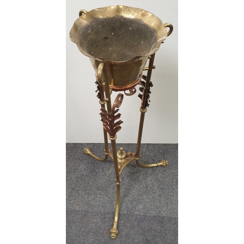 874 - Brass and Cooper Art Nouveau Style Planter on Stand, H: 91cm