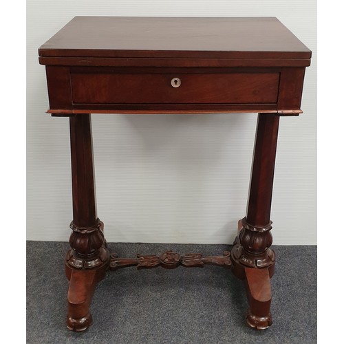 873 - Regency Mahogany Fold Over Games Table, H: 77cm x W: 62cm (closed) x D: 41cm - Open 82cm