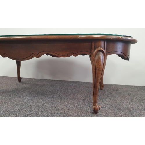 6 - Oval Mahogany Coffee Table with Glass Top , H:40 x W:123 x D:59cm