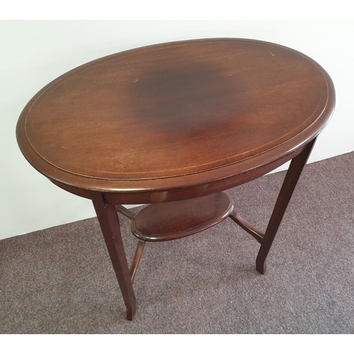 17 - Inlaid Oval Two-Tiered Occasional Table, H:74 x W:67 x D:41cm