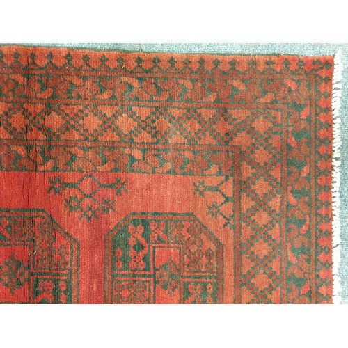 5 - Handwoven Red Afghan Double-Knot Rug with Bokhara Design, 145cm x 102cm