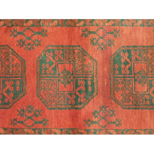 5 - Handwoven Red Afghan Double-Knot Rug with Bokhara Design, 145cm x 102cm