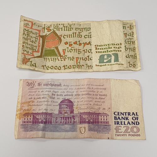 297 - 1995 Irish £20 Note and 1988 Irish £1 Note