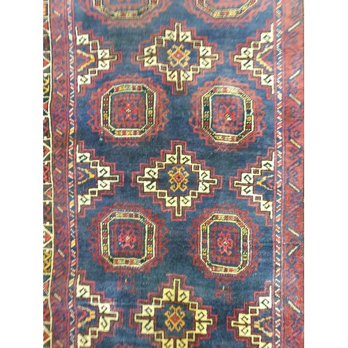 59 - Blue-Ground Handwoven Persian Baluch Nomadic Rug with Bespoke Bokhara Design, 118cm x 204cm