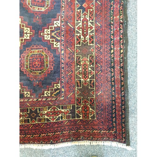 59 - Blue-Ground Handwoven Persian Baluch Nomadic Rug with Bespoke Bokhara Design, 118cm x 204cm