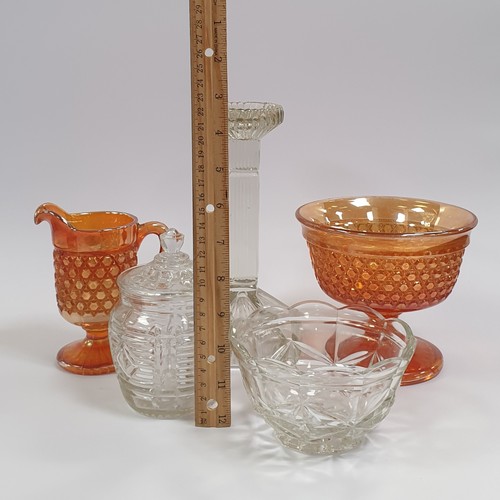 118 - Assorted Glassware including Carnival Glass Footed Bowl (H:12 x D:15cm) and Jug