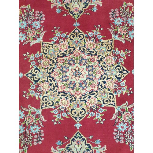 175 - Rich Red-Ground Persian Kerman Carpet with Bespoke Medallion Design and Border, 265 x 348cm