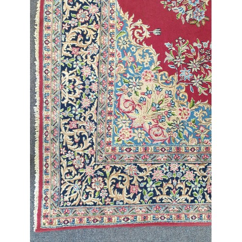 175 - Rich Red-Ground Persian Kerman Carpet with Bespoke Medallion Design and Border, 265 x 348cm