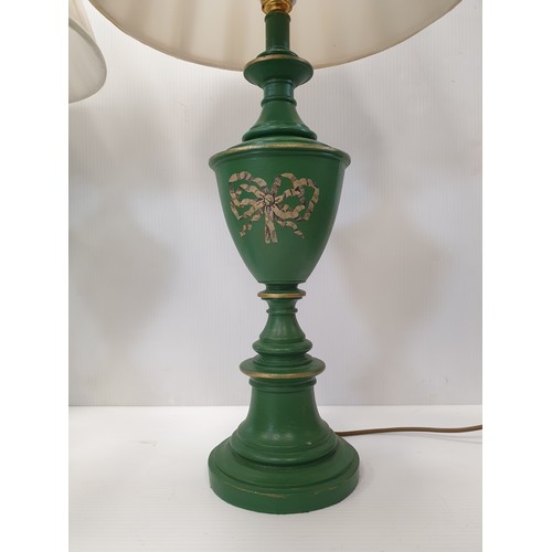 178 - Pair of Green French Style Table Lamps and Shades, Total Height 79cm