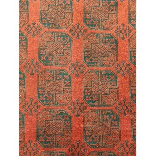 186 - Large Double-Knot Full Wool-Pile Red Afghan Carpet with Traditional Bokhara Design  L: 350 x W: 250c... 