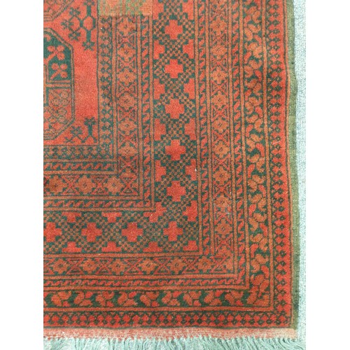 186 - Large Double-Knot Full Wool-Pile Red Afghan Carpet with Traditional Bokhara Design  L: 350 x W: 250c... 