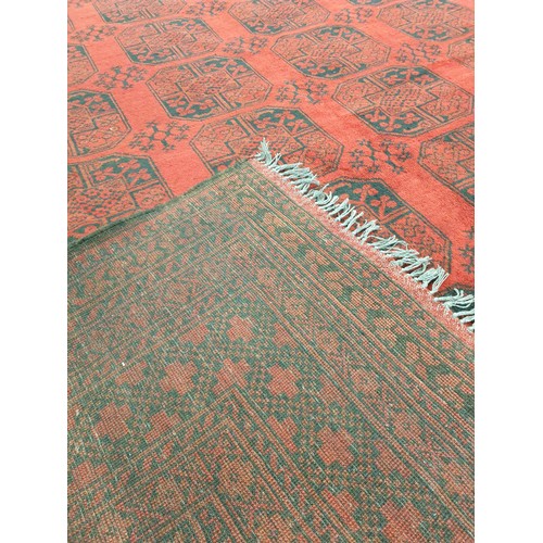 186 - Large Double-Knot Full Wool-Pile Red Afghan Carpet with Traditional Bokhara Design  L: 350 x W: 250c... 