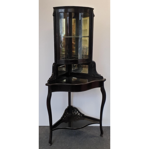 243 - Corner Display Cabinet with Mirrored Back, H:162 x W:76 x D:55cm